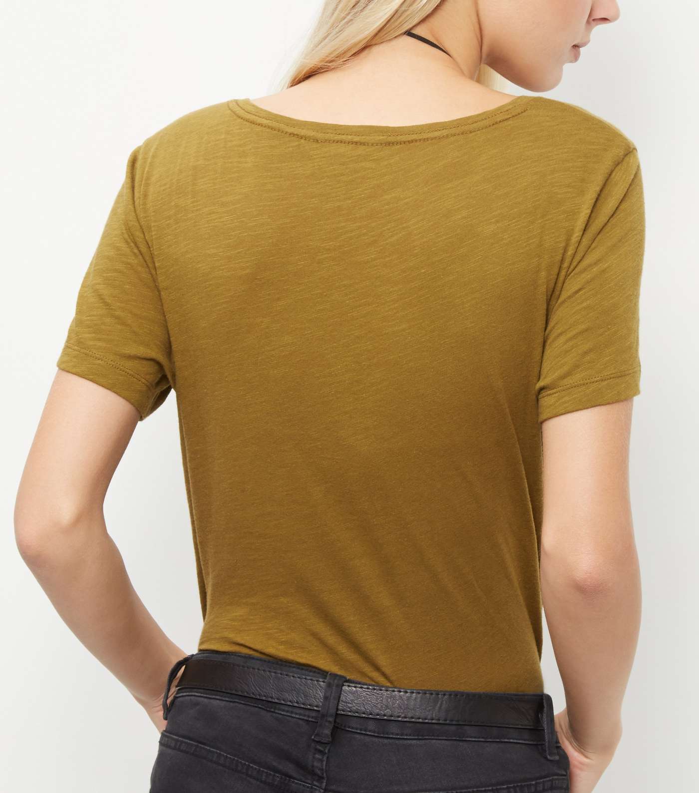 Olive Green Single Pocket Slub T-Shirt  Image 4