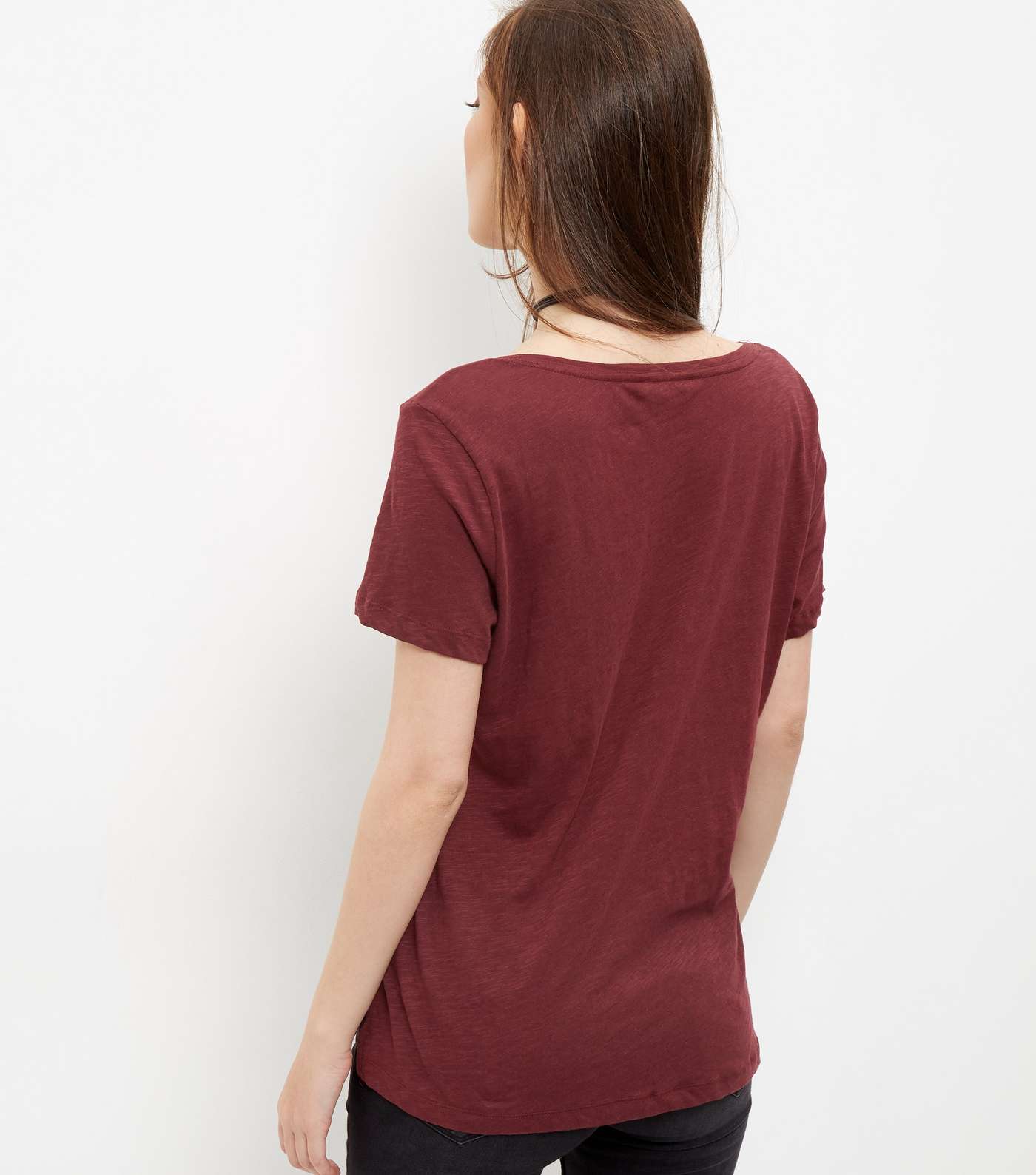 Burgundy Single Pocket Slub T-Shirt  Image 3