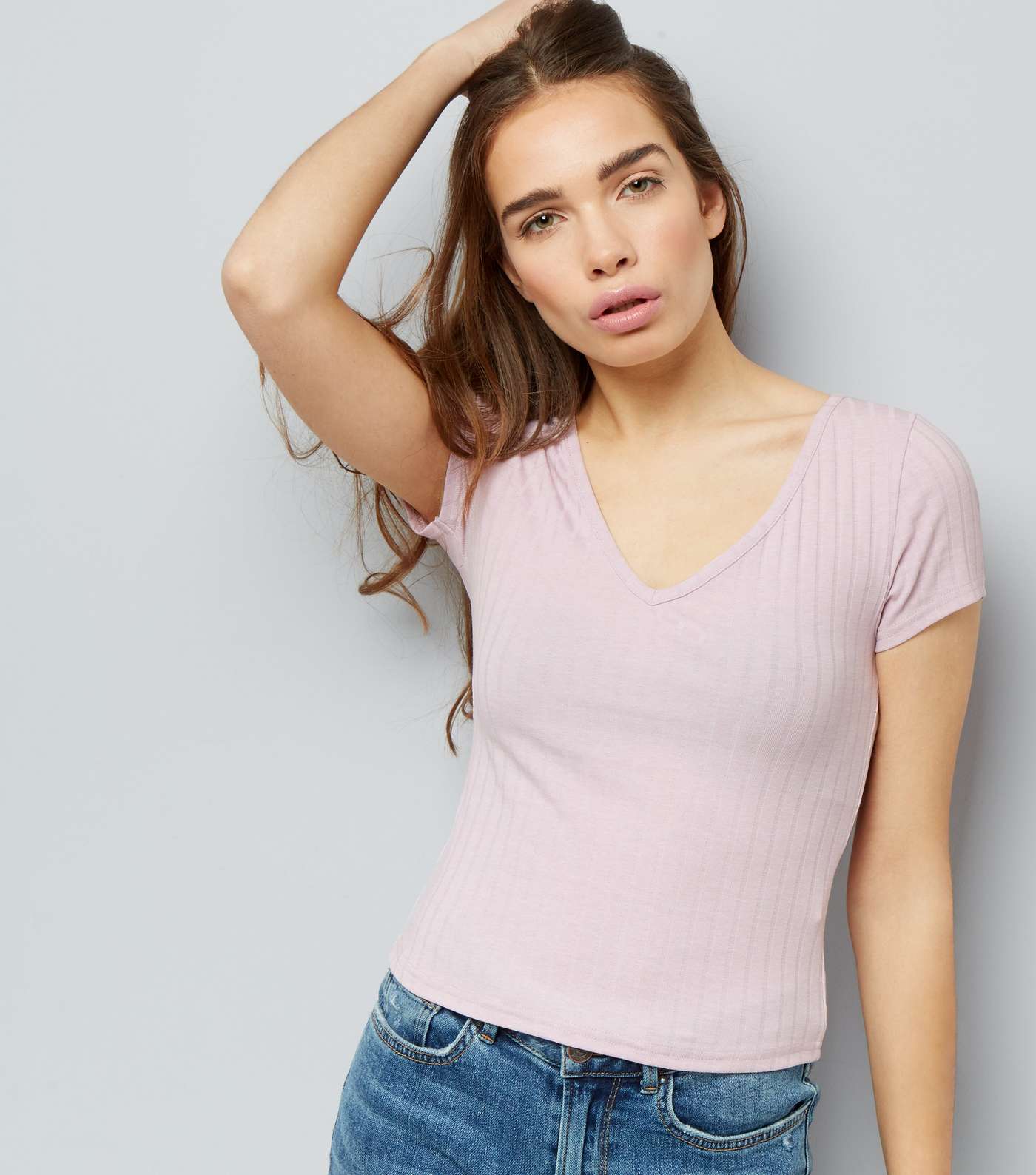 Pink V Neck Cap Sleeve T-Shirt
