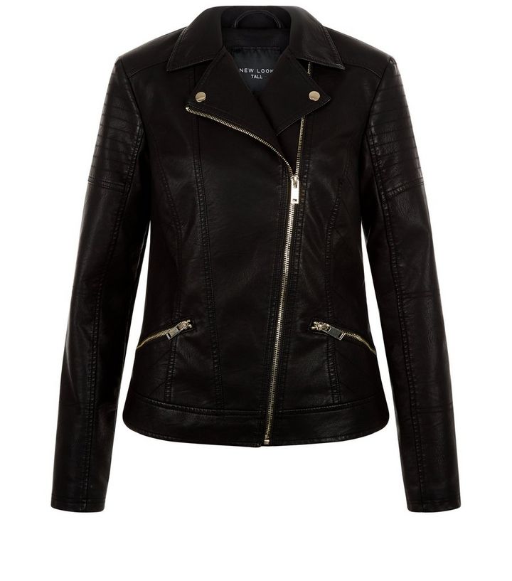 Tall Black Leather Look Biker Jacket New Tall Black Leather Look Biker Jacket