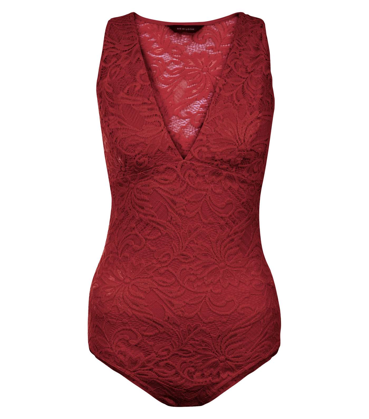 Burgundy Lace V Neck Bodysuit  Image 4