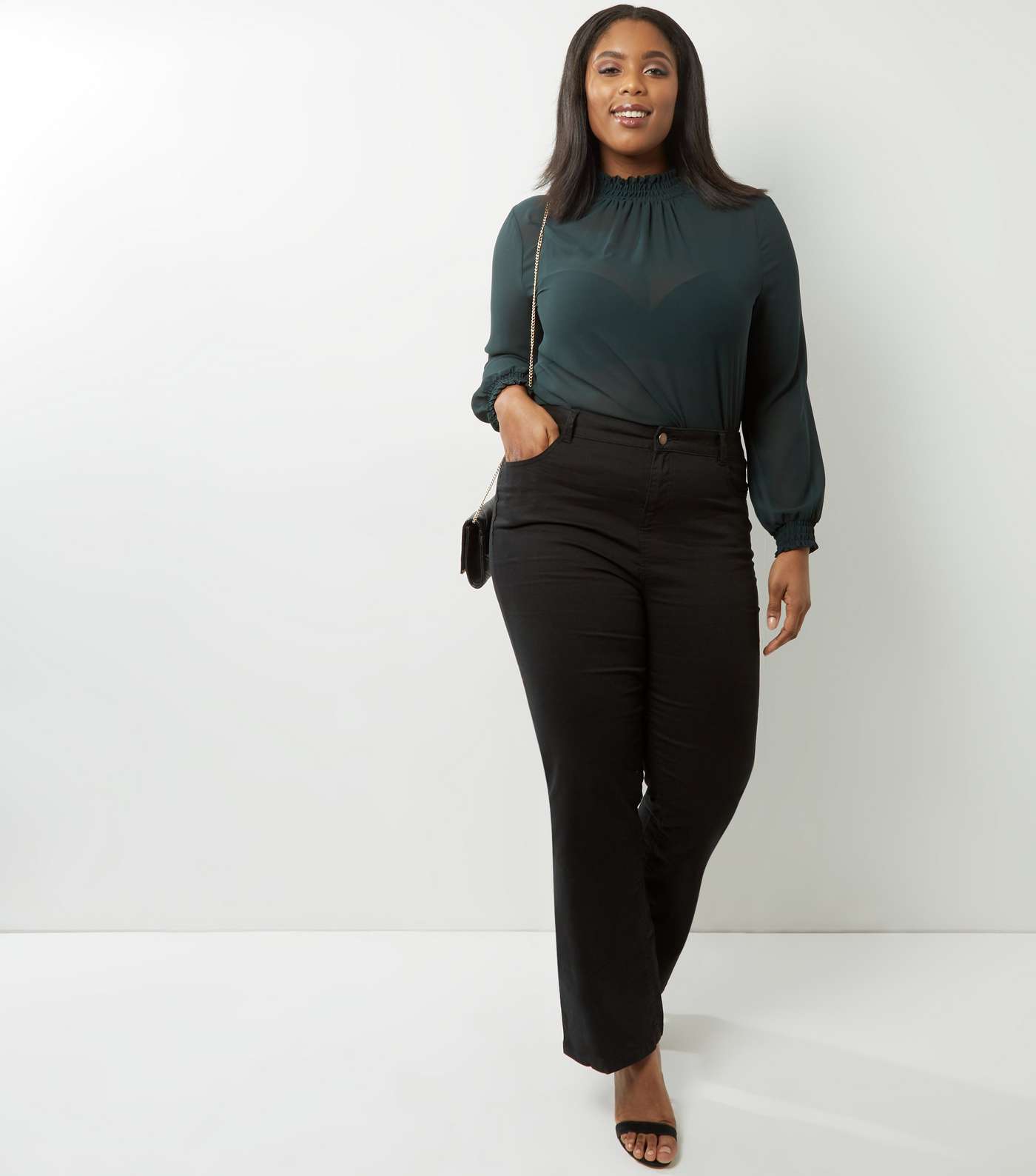 Curves Black Bootcut Trousers Image 2