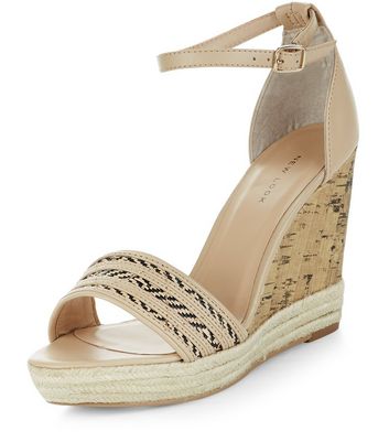 Cream Leather-Look Woven Wedges | New Look