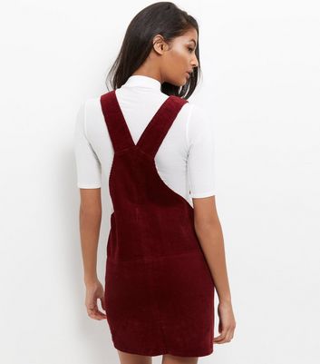 Burgundy cord pinafore deals dress new look