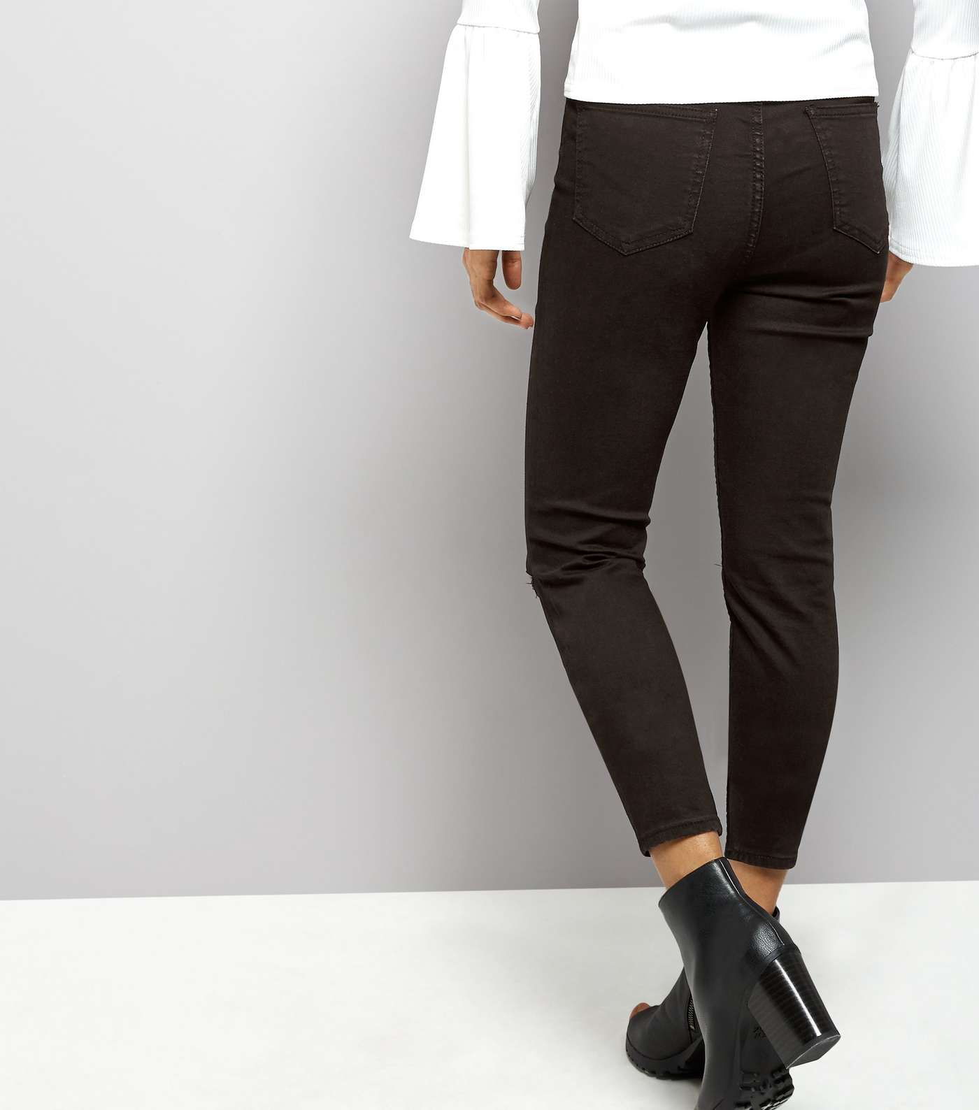 Petite Black High Waisted Ripped Knee Skinny Jeans Image 3