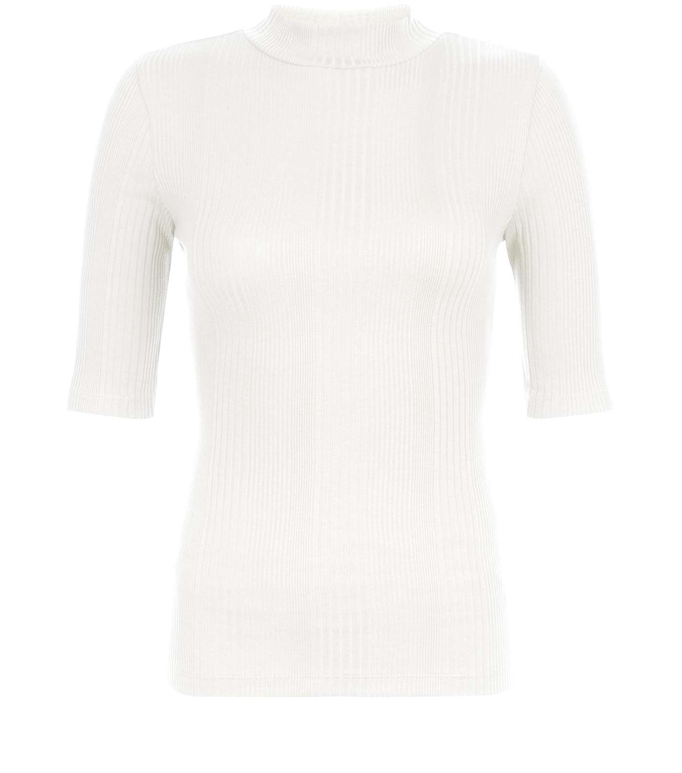 Cream Ribbed Funnel Neck 1/2 Sleeve Top