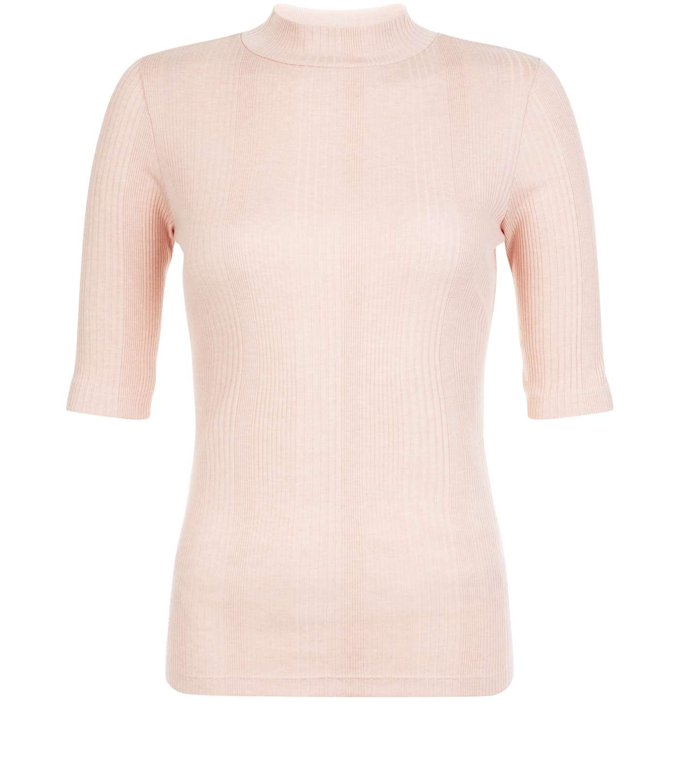 Mid Pink Ribbed Funnel Neck 1/2 Sleeve Top