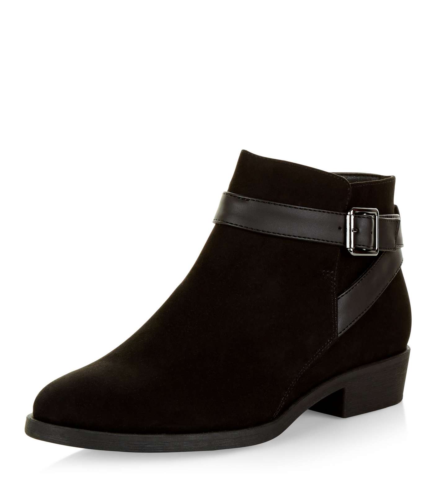 Black Suedette Buckle Ankle Boots
