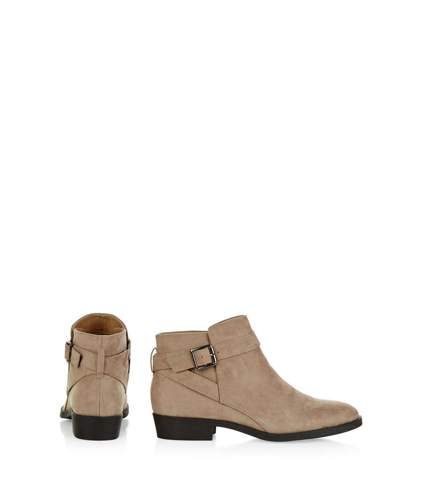 Light Brown Suedette Buckle Ankle Boots Image 4