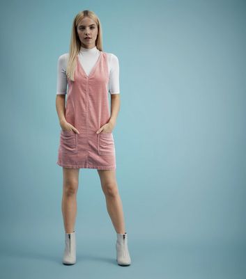 cord pinafore dress new look