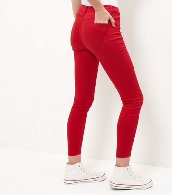 red ankle grazer jeans