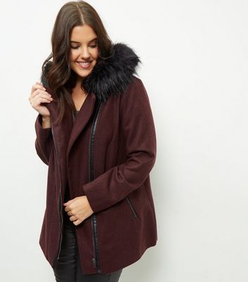 burgundy coat with fur hood