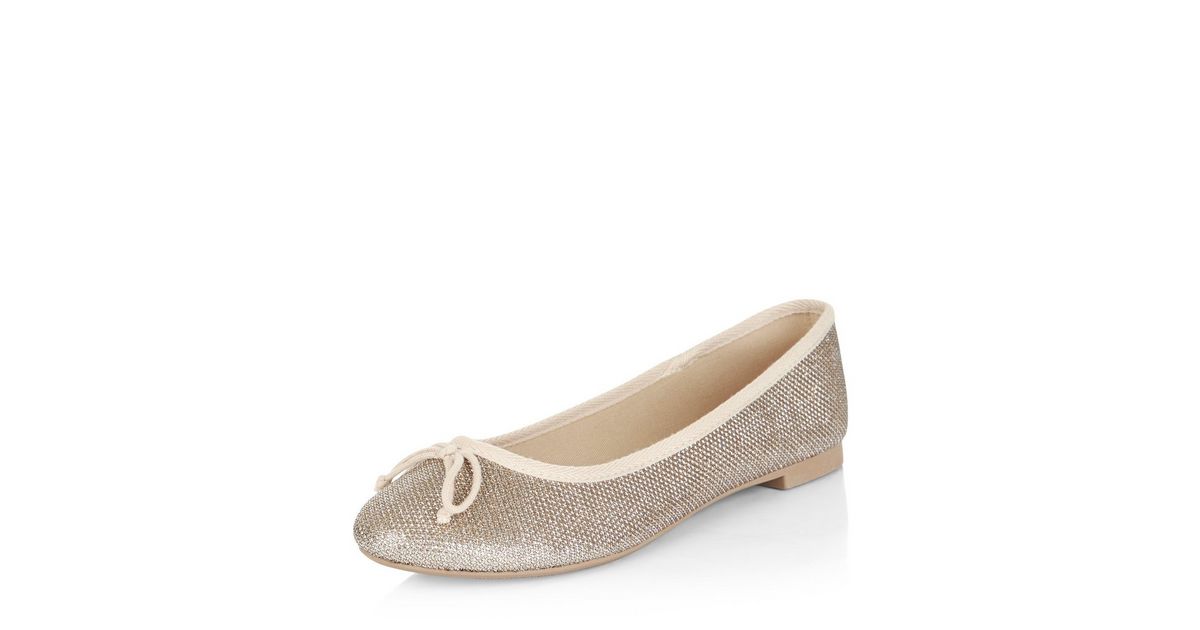 Gold Textured Ballet Pumps New Look