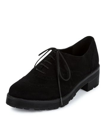 Black Lace Up Chunky Brogues | New Look
