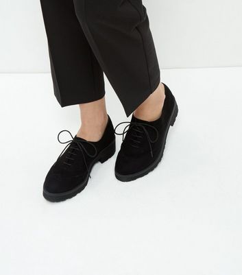 Black Lace Up Chunky Brogues | New Look