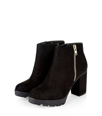 wide fit black suedette block heel hiker boots