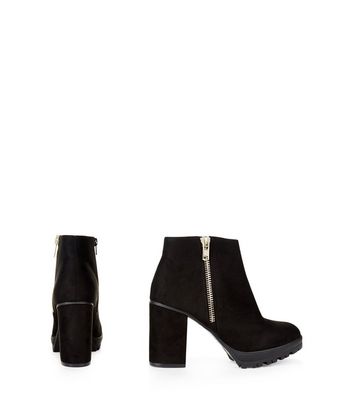 wide fit black suedette block heel chunky boots