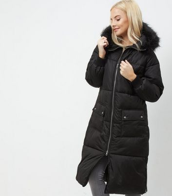 longline coat with fur hood
