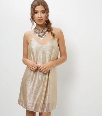 new look gold pleated dress