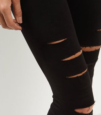 super high waisted black ripped jeans
