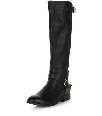 Black Leather-Look Riding Boots | New Look