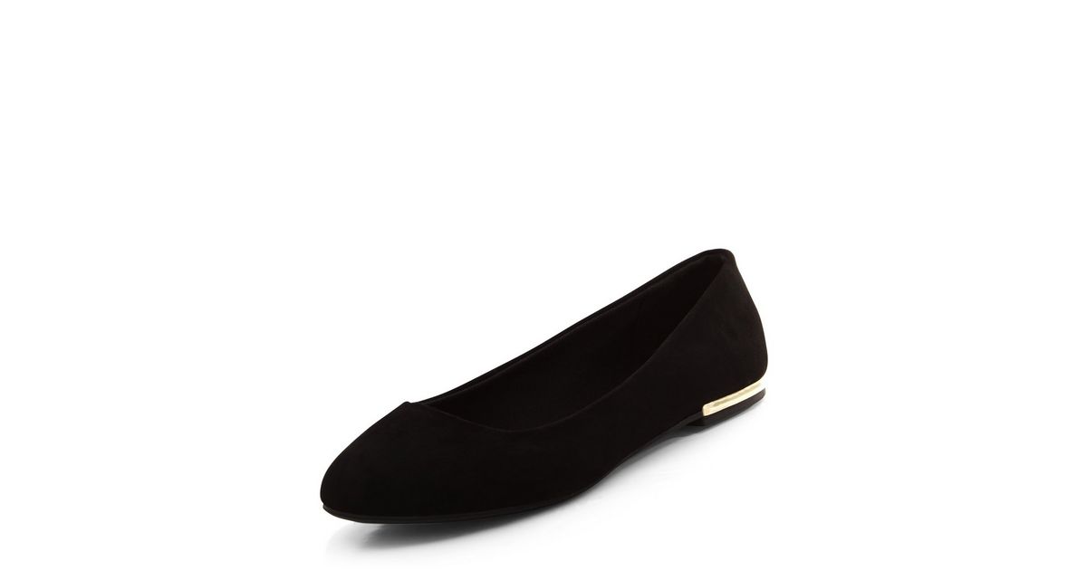 Wide Fit Black Suedette Metal Heel Ballet Pumps | New Look