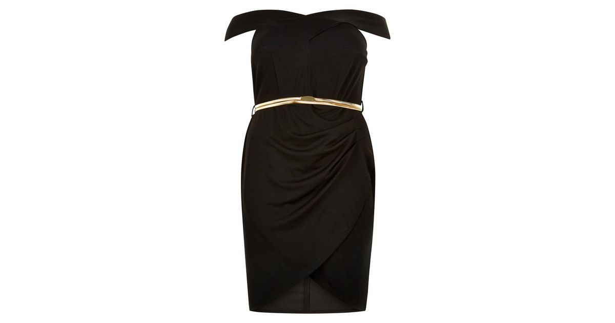 Curves Bardot Neck Belted Dress New Look 7919