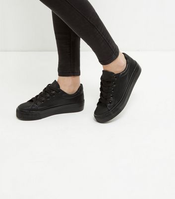 black leather plimsolls