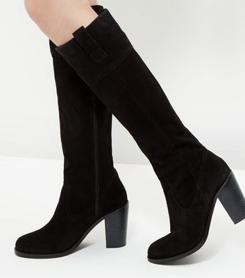 block heel knee high boots