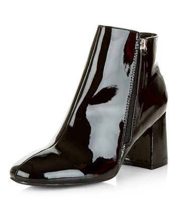 heeled patent ankle boots