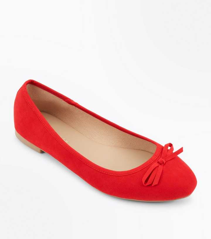 Wide Fit Red Suedette Ballet Pumps