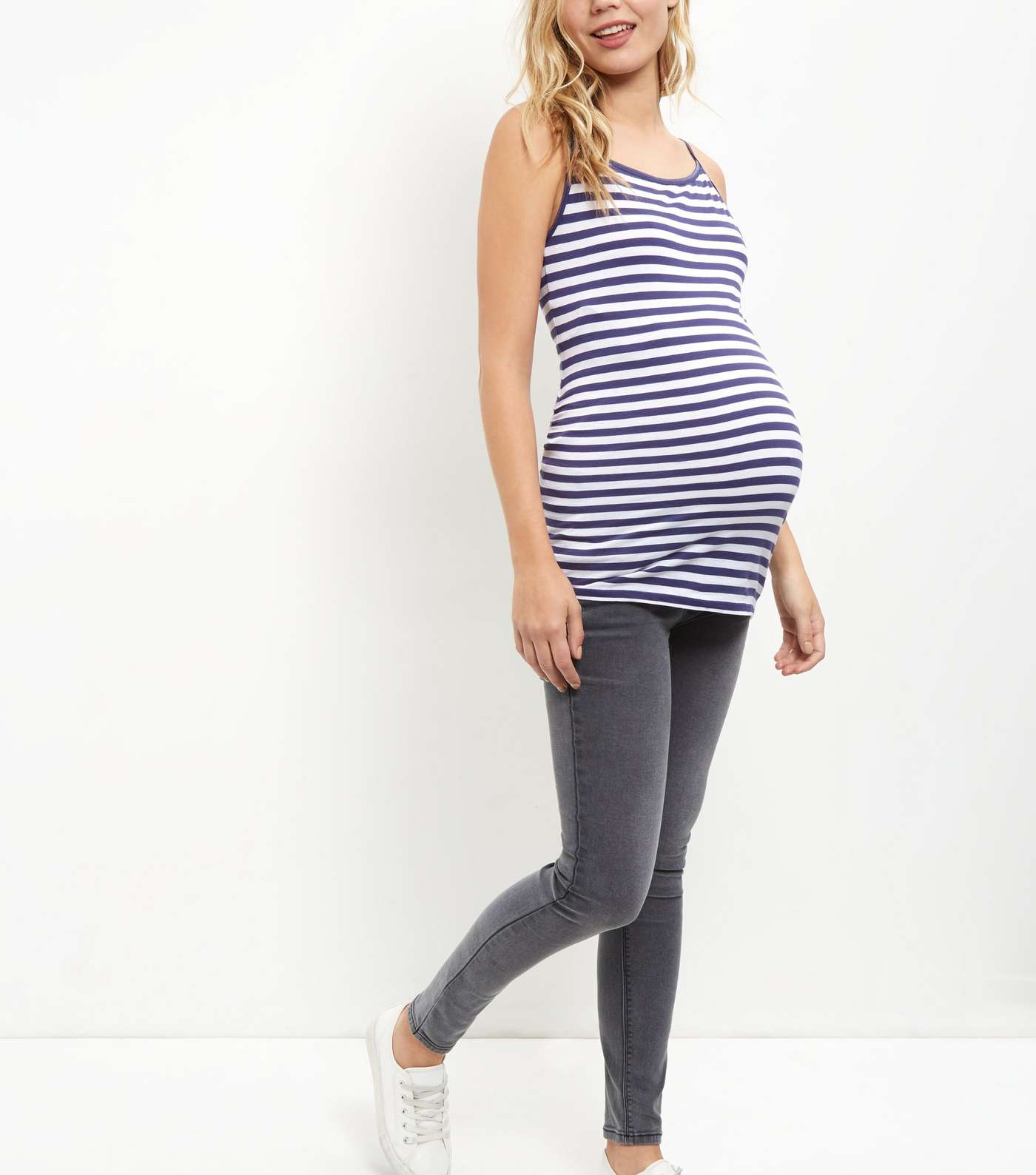 Maternity Blue Stripe Strappy Vest Image 3