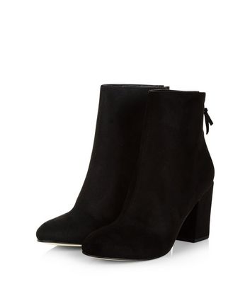 new look faux suede pointed heeled boots in black