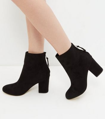 new look faux suede pointed heeled boots in black