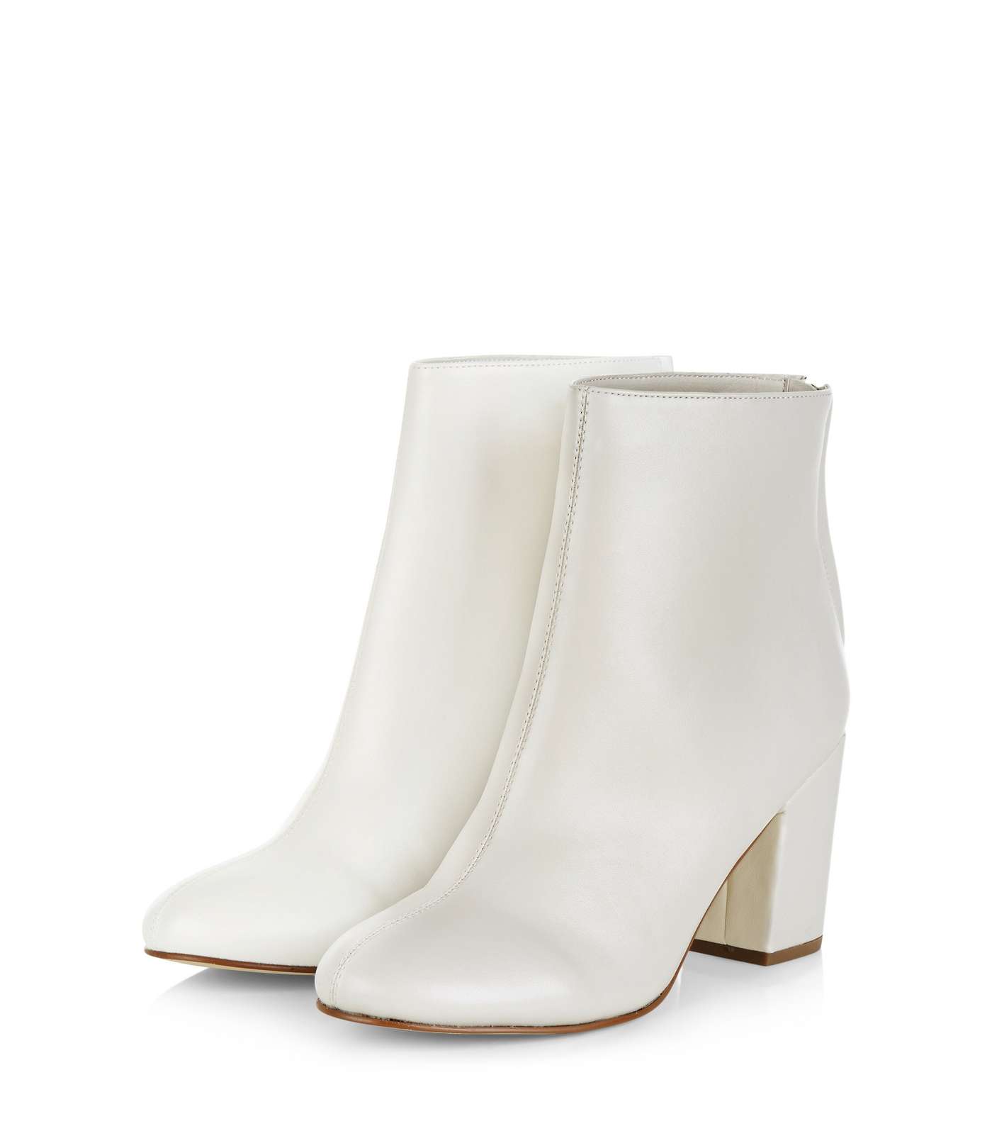 Cream Leather-Look Pointed Block Heel Ankle Boots  Image 3