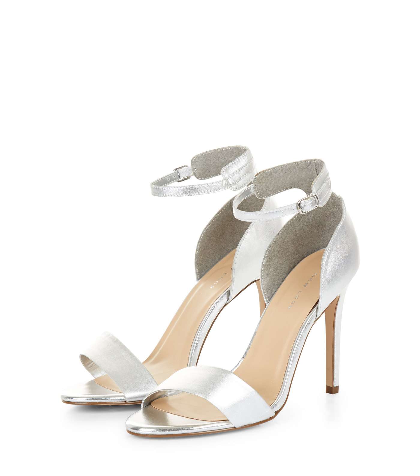 Silver Metallic Leather Ankle Strap Heels Image 3
