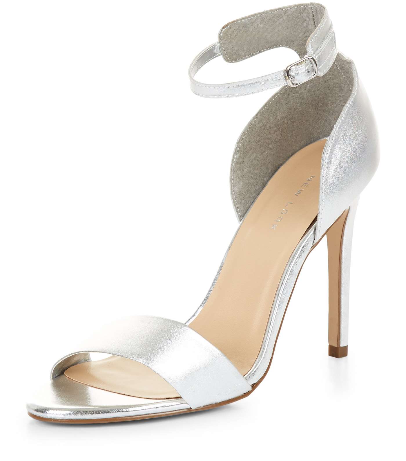 Silver Metallic Leather Ankle Strap Heels Image 5