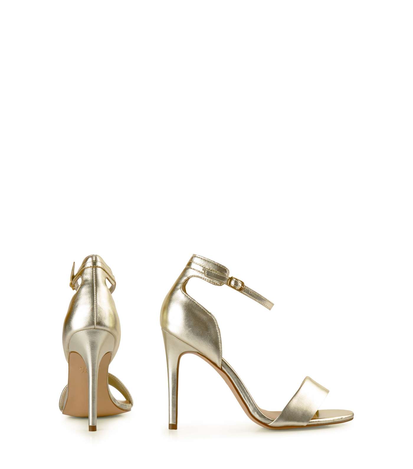 Gold Metallic Leather Ankle Strap Heels Image 4