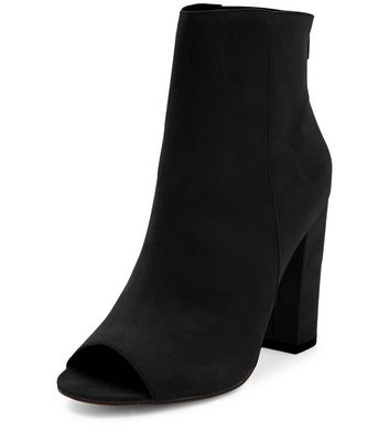 black block heel peep toe boots