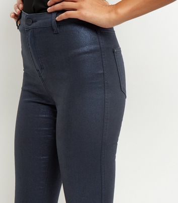 navy coated jeggings