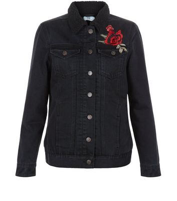 new look borg lined denim jacket in washed black