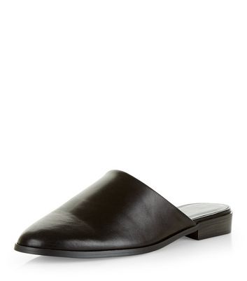 black leather slip on mules