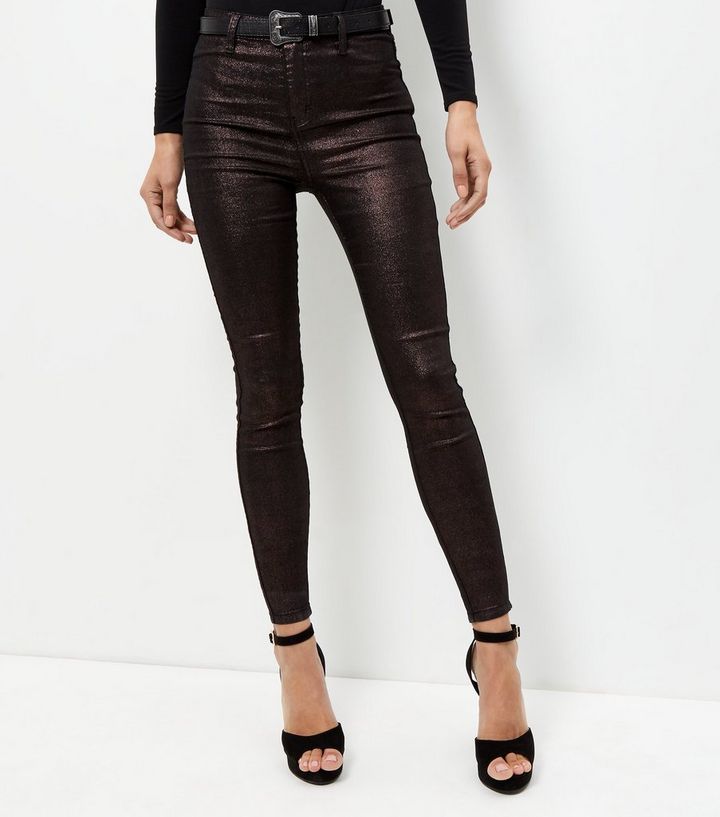 Beschichtete Superweiche Skinny Jeans In Bronze New Look