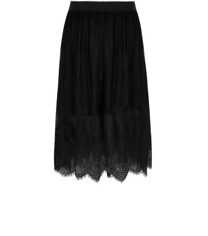 Black Sheer Lace Midi Skirt | New Look