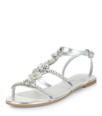 Silver Diamante Embellished Sandals 