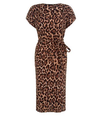 animal print waisted midi dress