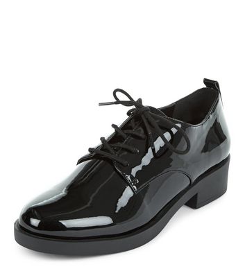 Black Patent Lace Up Shoes | New Look