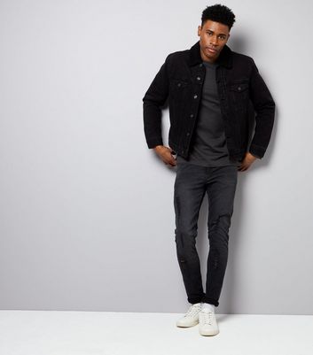 black denim jacket with borg lining