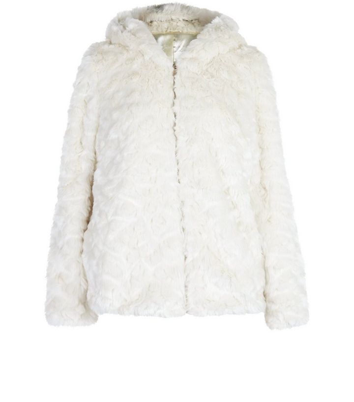 Cream Faux Fur Hooded Jacket - HighLight To EveryThing New
