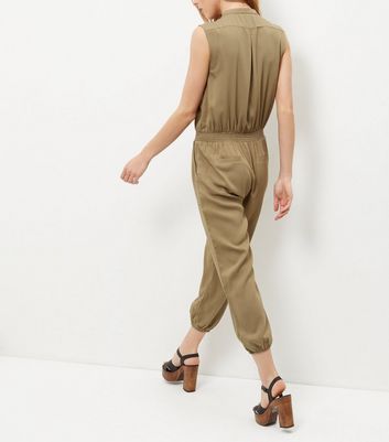 khaki sleeveless jumpsuit